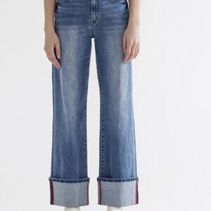 MICA-High Rise Wide Leg Jeans with Cuffed Hem